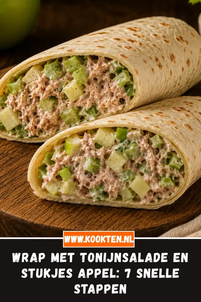 Wrap met Tonijnsalade en Stukjes Appel van dichtbij op het bord