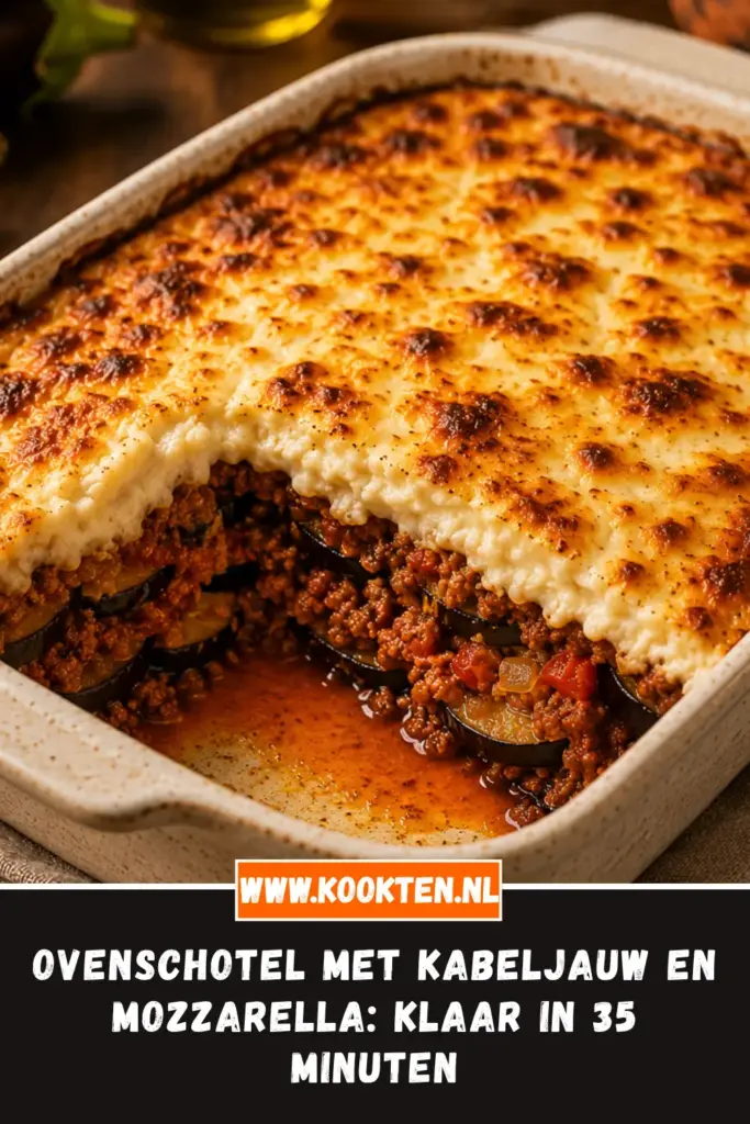 Ovenschotel met Kabeljauw en Mozzarella van dichtbij op het bord