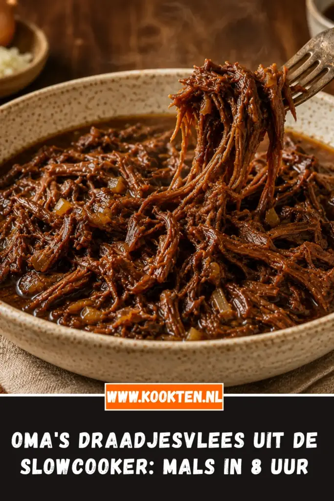 Oma's Draadjesvlees uit de Slowcooker van dichtbij op het bord