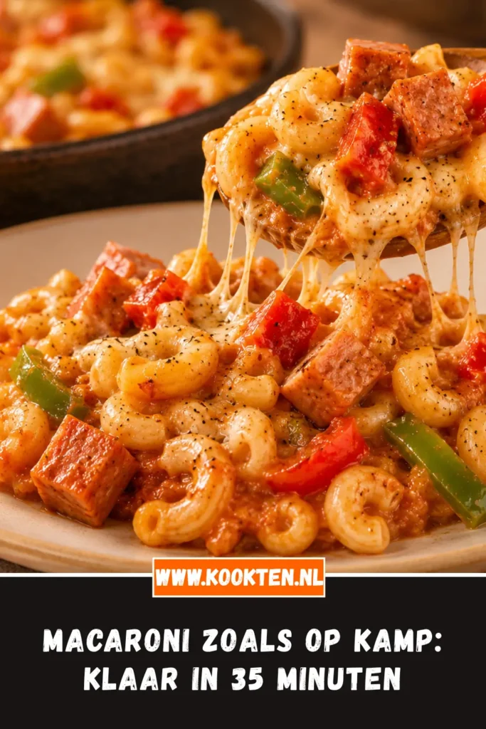 Macaroni zoals op kamp van dichtbij op het bord