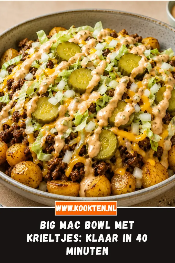 Big Mac bowl met krieltjes van dichtbij op het bord