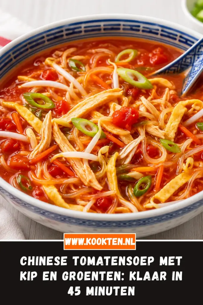 Chinese tomatensoep met kip en groenten van dichtbij op het bord