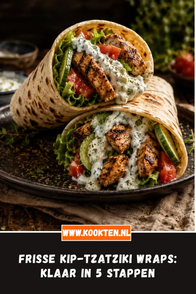 Frisse kip-tzatziki wraps van dichtbij op het bord