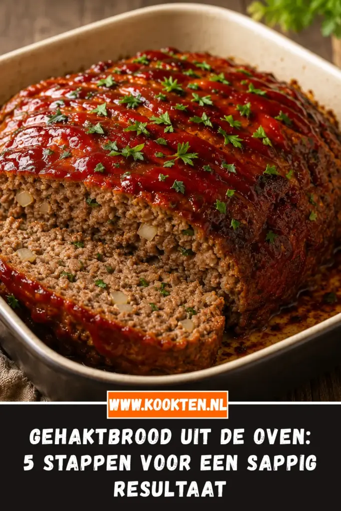 Gehaktbrood uit de oven met een goudbruine korst en verse peterselie
