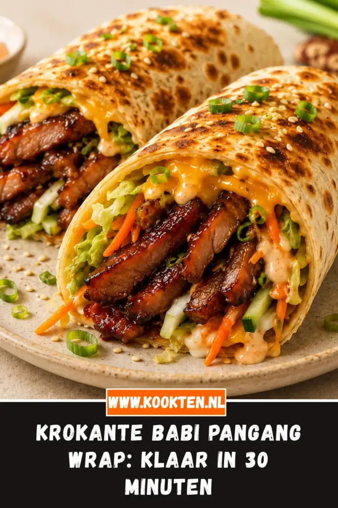 Krokante babi pangang wrap van dichtbij op het bord