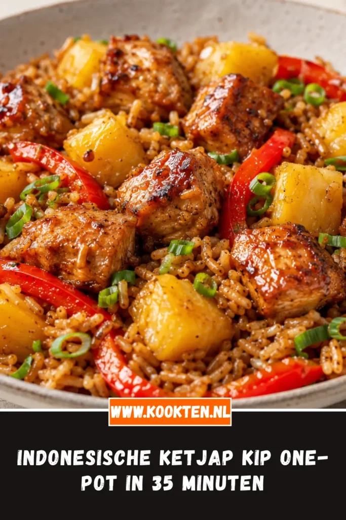 Indonesische ketjap kip one-pot van dichtbij op het bord
