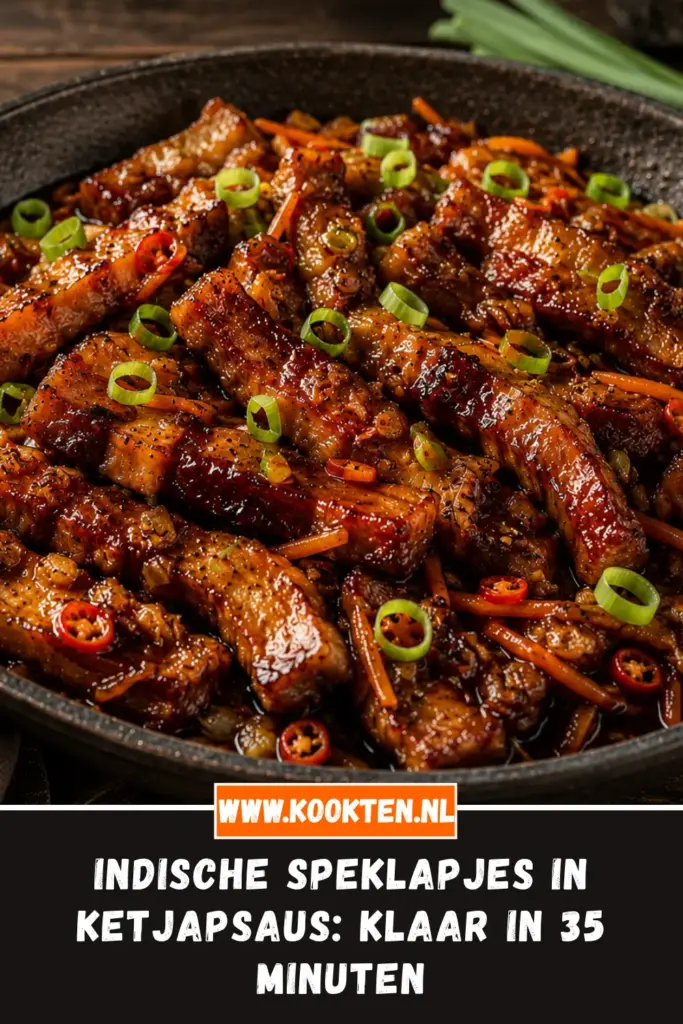 Indische speklapjes in ketjapsaus met rijst en komkommer