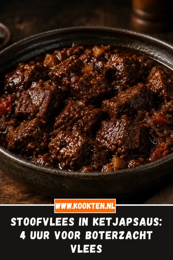Stoofvlees in ketjapsaus van dichtbij op het bord