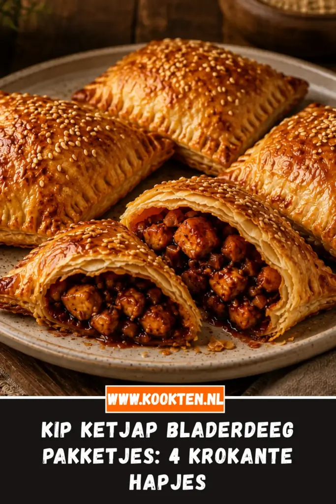 Kip Ketjap Bladerdeeg Pakketjes van dichtbij op het bord