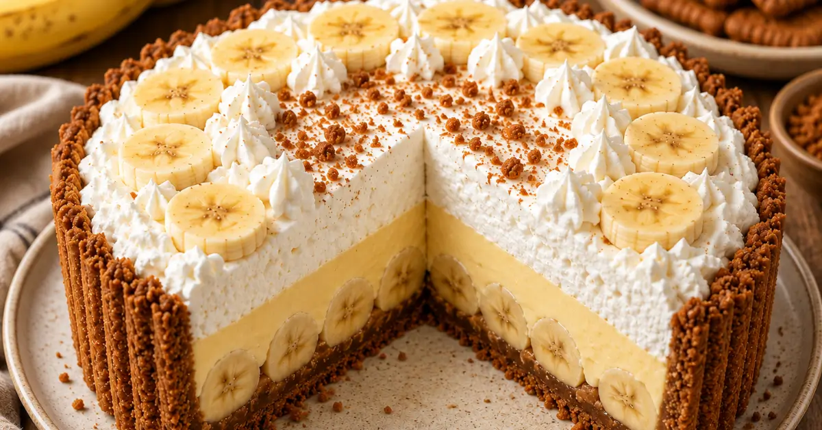 BANANENTAART MET BASTOGNEBODEM met romige vulling en plakjes banaan