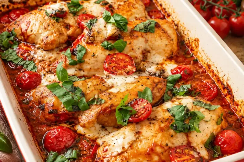 Balsamicokip met mozzarella en cherrytomaatjes