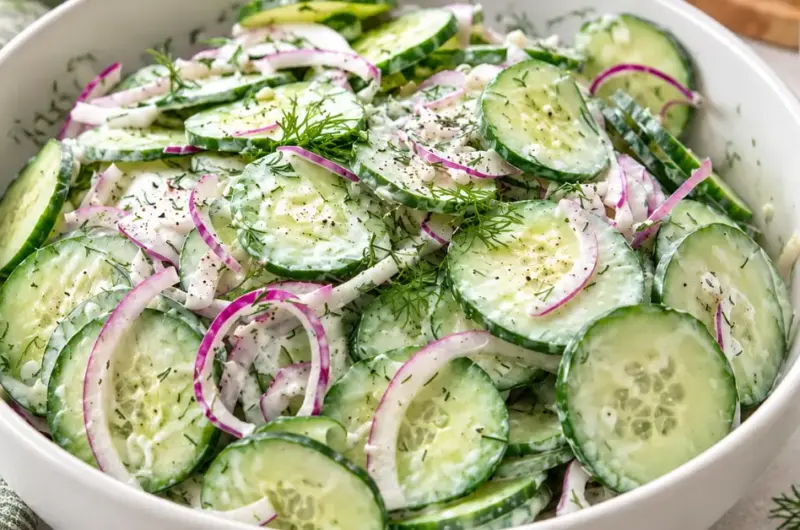 Romige komkommersalade met knoflook en dille