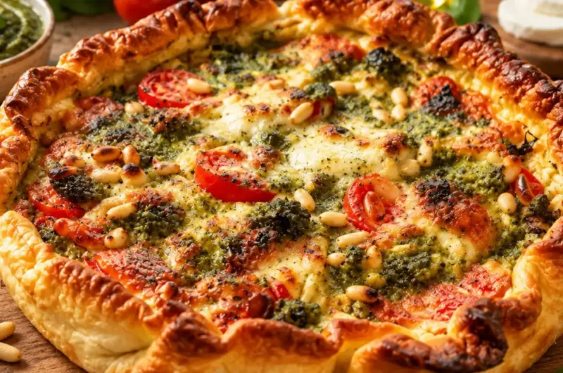Italiaanse quiche met pesto en mozzarella