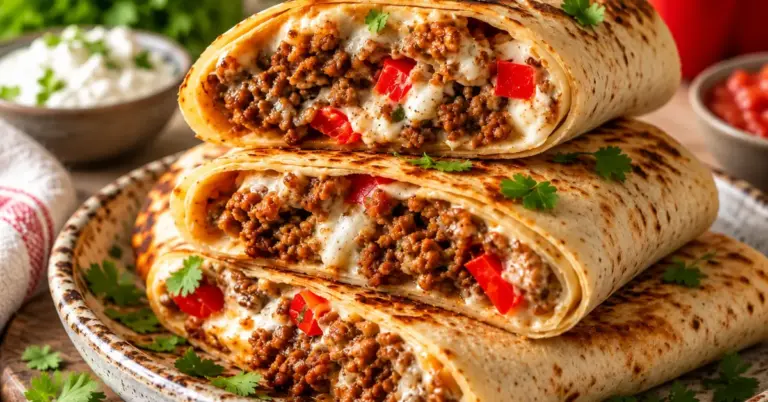 Boursin gehakt wraps met gesmolten mozzarella in een ovenschaal
