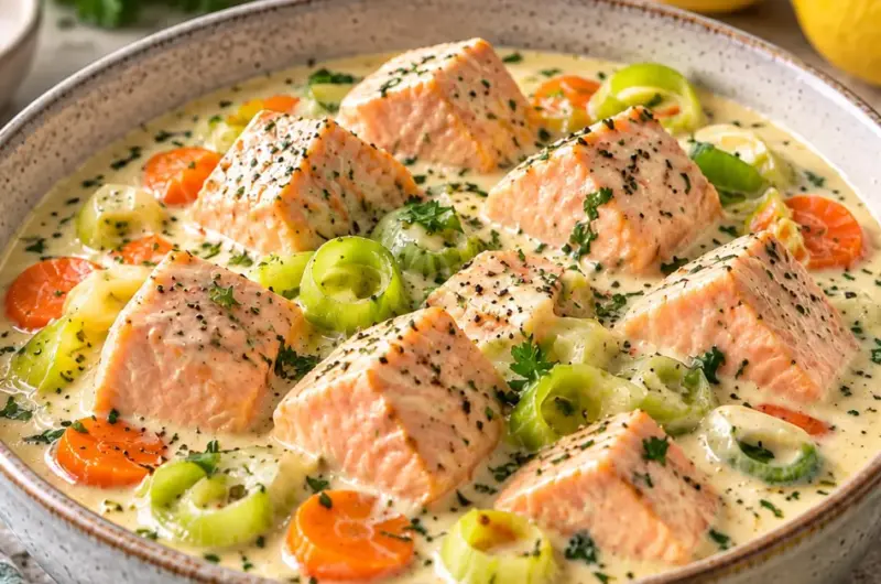 Zalm in romige saus met Franse mosterd