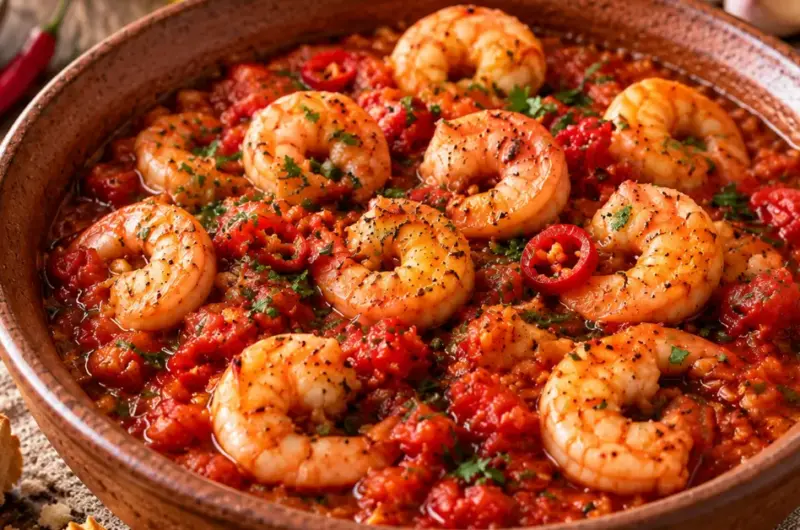 Knoflookgarnalen in Pittige Tomatensaus