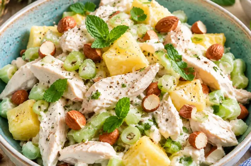Tropische koude salade met kip en ananas