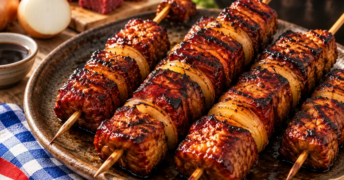Traditionele berenhap met speklappen en ui op een barbecue
