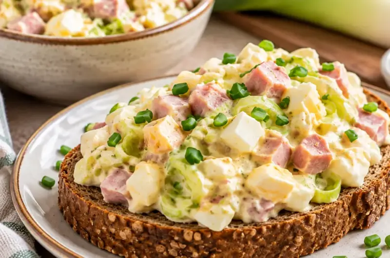 Romige Ham-preisalade met Knapperige Prei