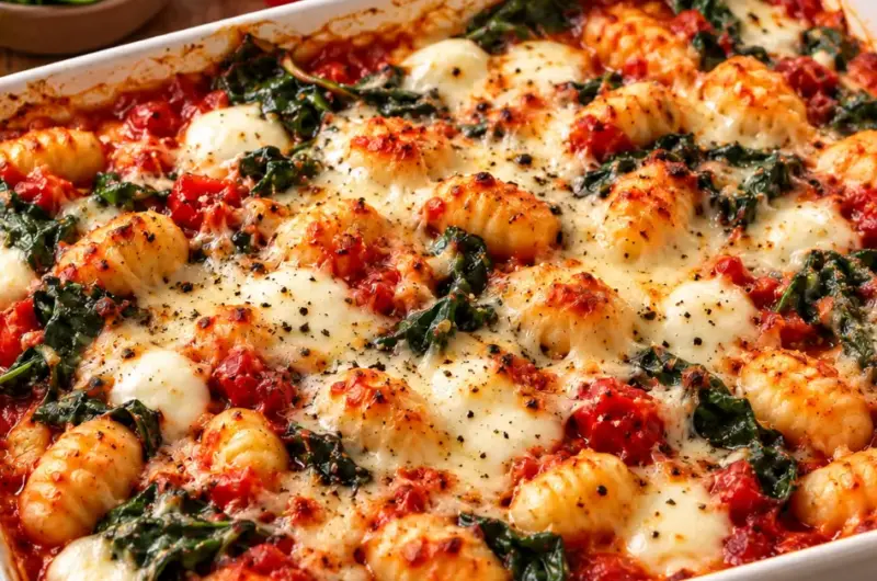 Gnocchi uit de oven met tomaat en spinazie