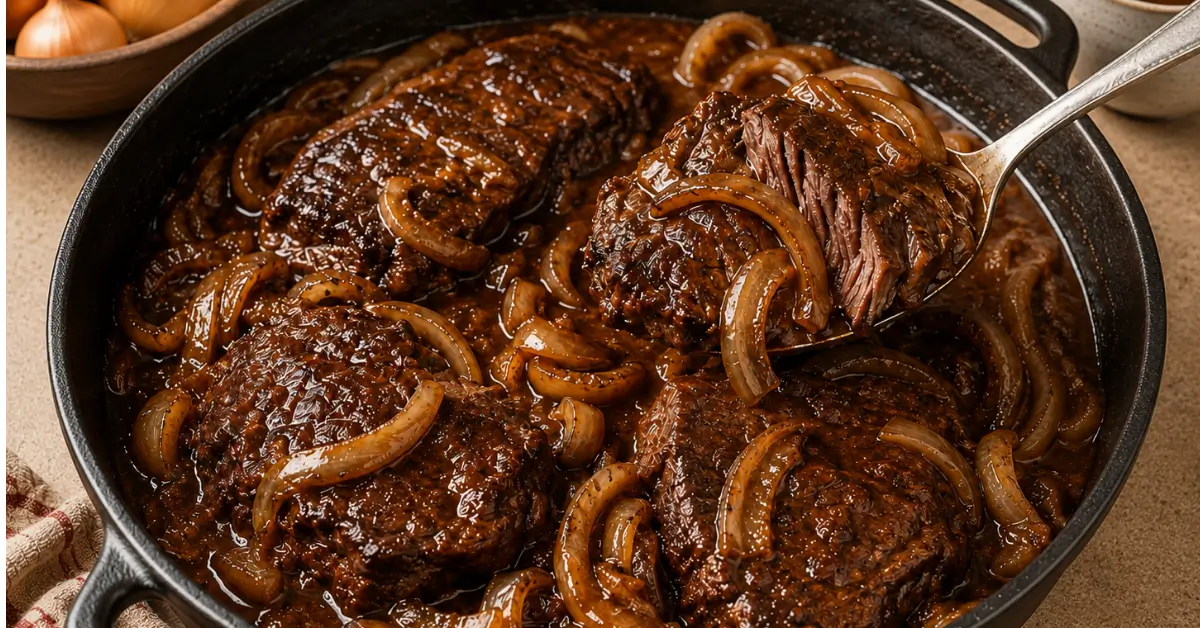 OMA'S SUKADELAPPEN IN UIENJUS met zachte uien en rijke jus