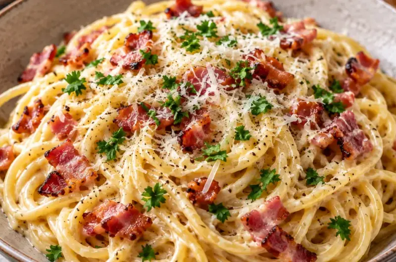 Pasta Carbonara met Room en Spekjes