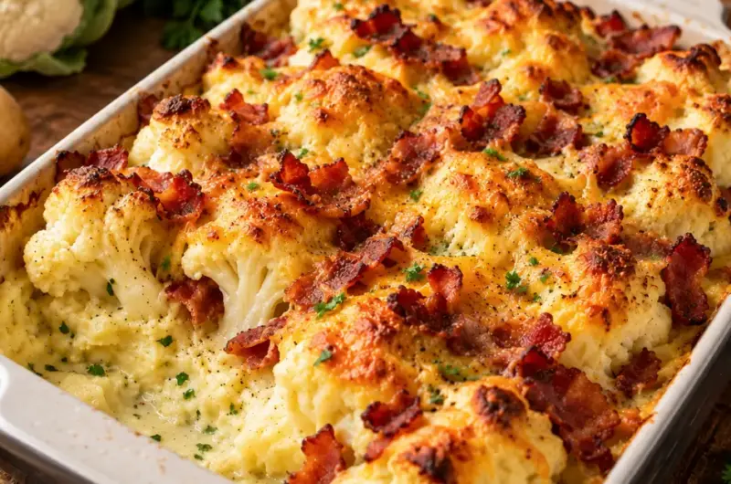 Bloemkool ovenschotel met spek en kaas