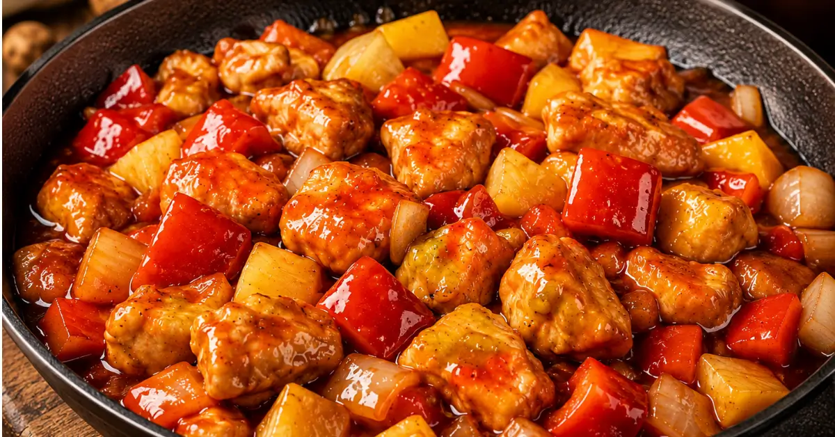 ZELFGEMAAKTE KIP IN CHINESE ZOETZURE SAUS met ananas en paprika