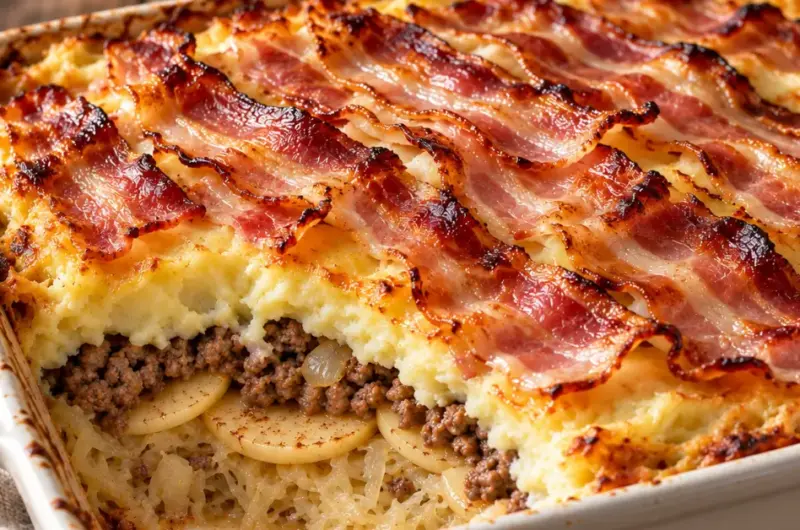 Zuurkool ovenschotel met spek en appel