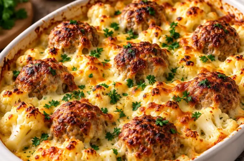 Bloemkool-ovenschotel met gehaktballetjes