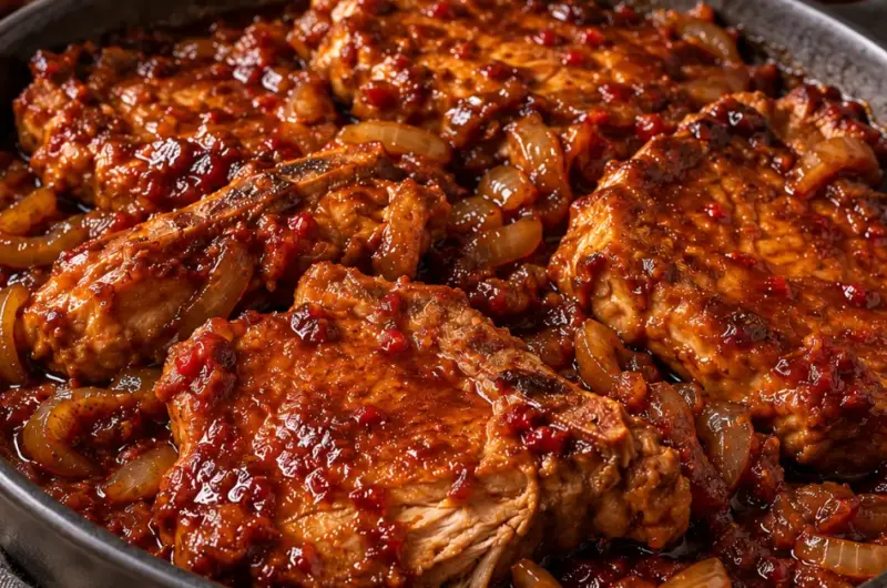 Karbonade in de slowcooker met pittige ketjapsaus