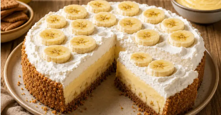 BANANENTAART MET BASTOGNEBODEM met romige vulling en plakjes banaan