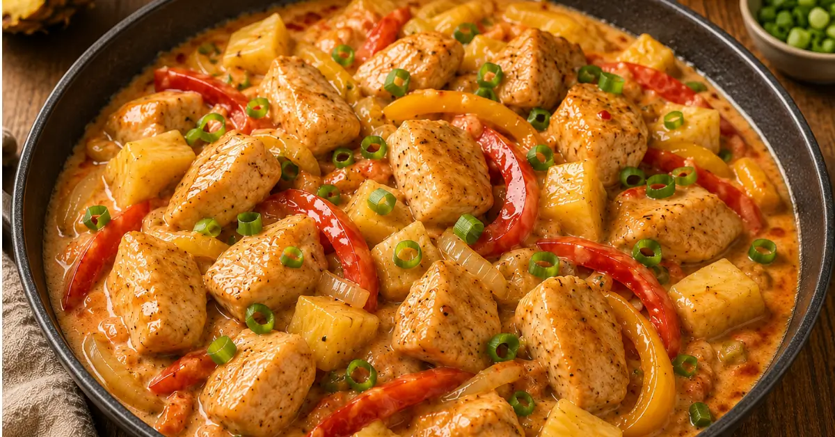 ROMIGE ZOETZURE KIP MET ANANAS met paprika en bosui