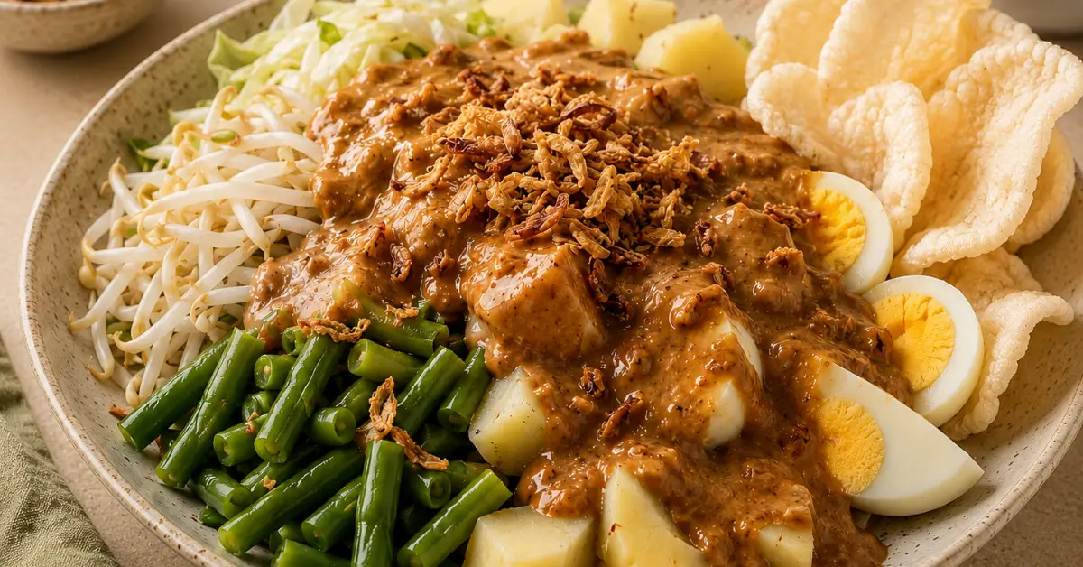 GADO-GADO met verse groenten, ei en warme pindasaus