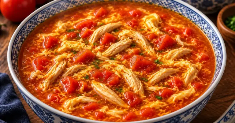 CHINESE TOMATENSOEP met kip en fijne eisliertjes