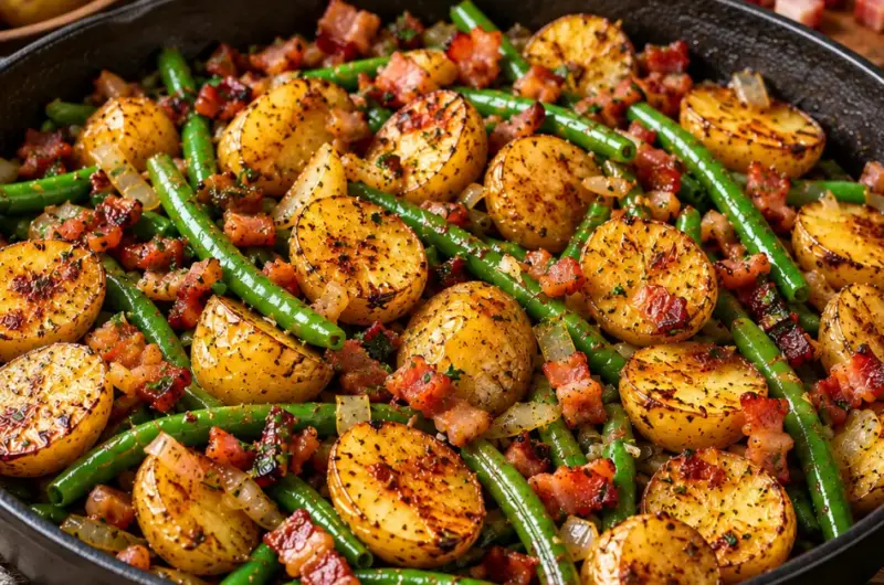 Krokante Aardappelen met Spek en Sperziebonen