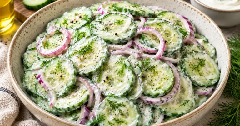 FRISSE GURKENSALADE met yoghurt, rode ui en verse dille