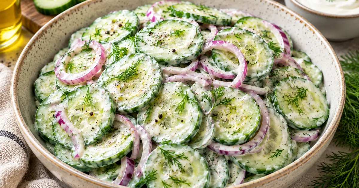 FRISSE GURKENSALADE met yoghurt, rode ui en verse dille