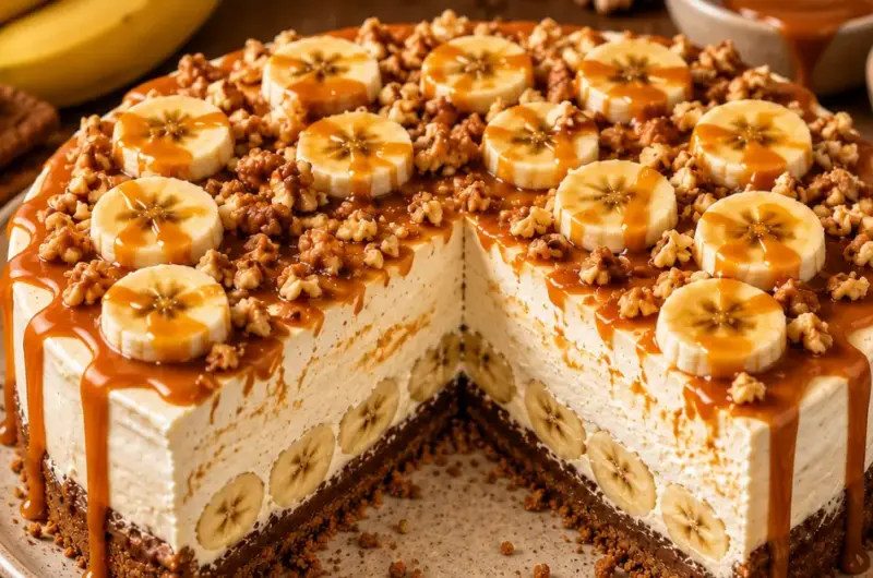 Romige bananentaart met karamel en speculoos