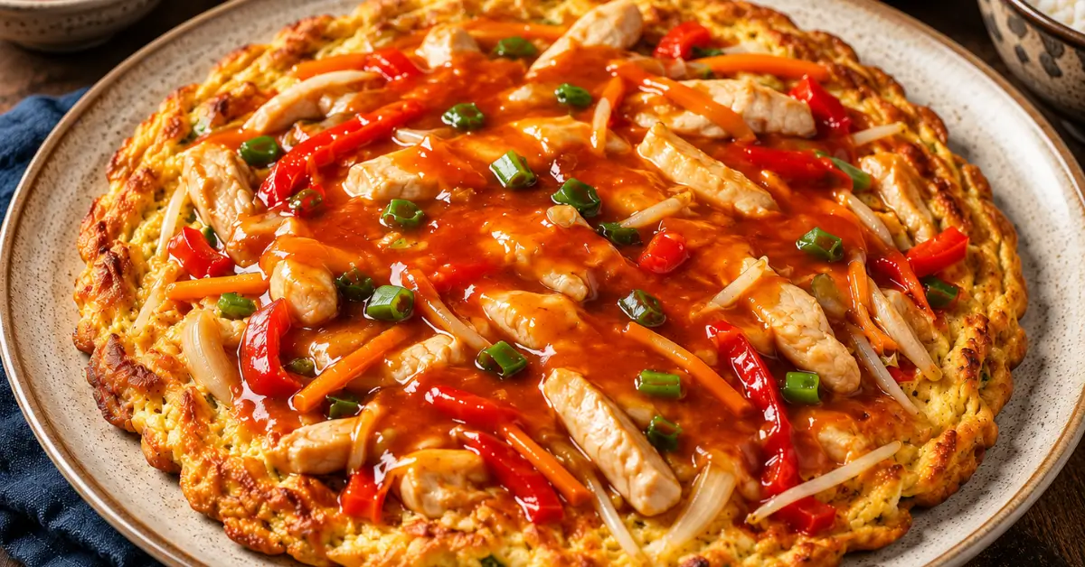 FOE YONG HAI MET KIP met groenten en zoet-hartige saus