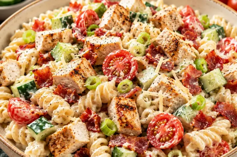 Romige kip-bacon pastasalade