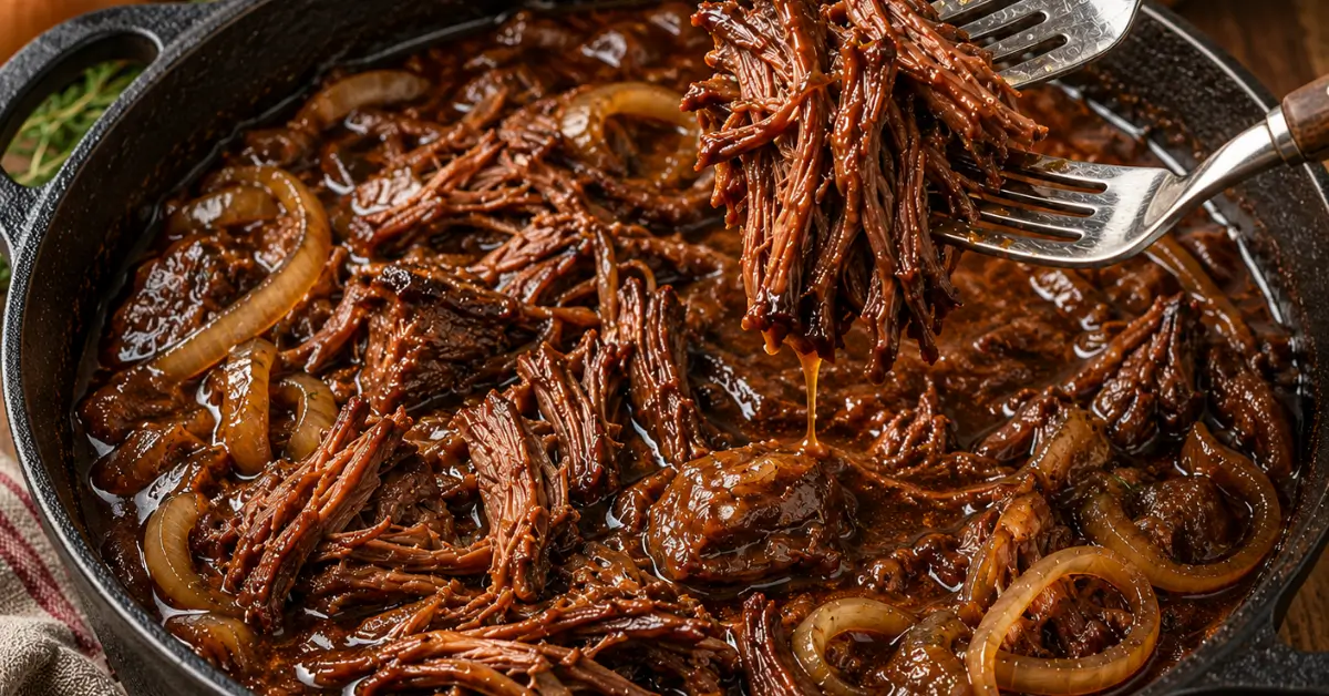 OMA'S DRAADJESVLEES IN DIEPE JUS in een klassieke stoofpan
