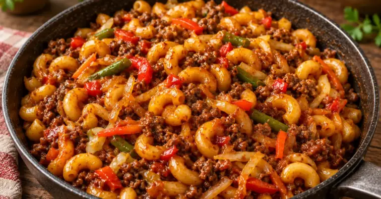 Macaroni op zijn aziatisch met gehakt en nasigroenten in een pan