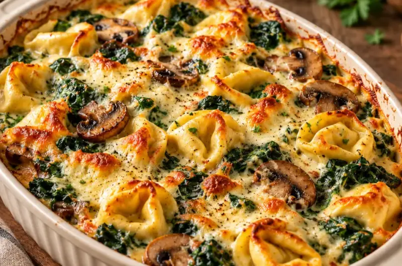 Romige Tortellini-Ovenschotel met Spinazie en Champignons