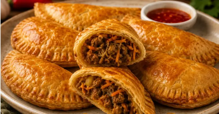 Indische pasteitjes met gehakt, goudbruin en krokant