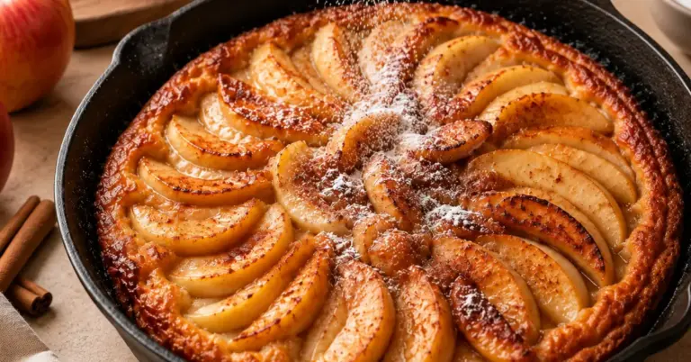 Appeltaart uit de koekenpan met kaneel en appel