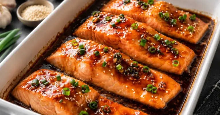 Zalm teriyaki uit de oven met sesamzaadjes en glanzende teriyakisaus