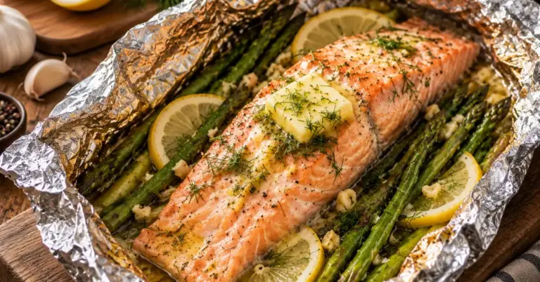 Zalm uit de folie van de BBQ met citroen en dille
