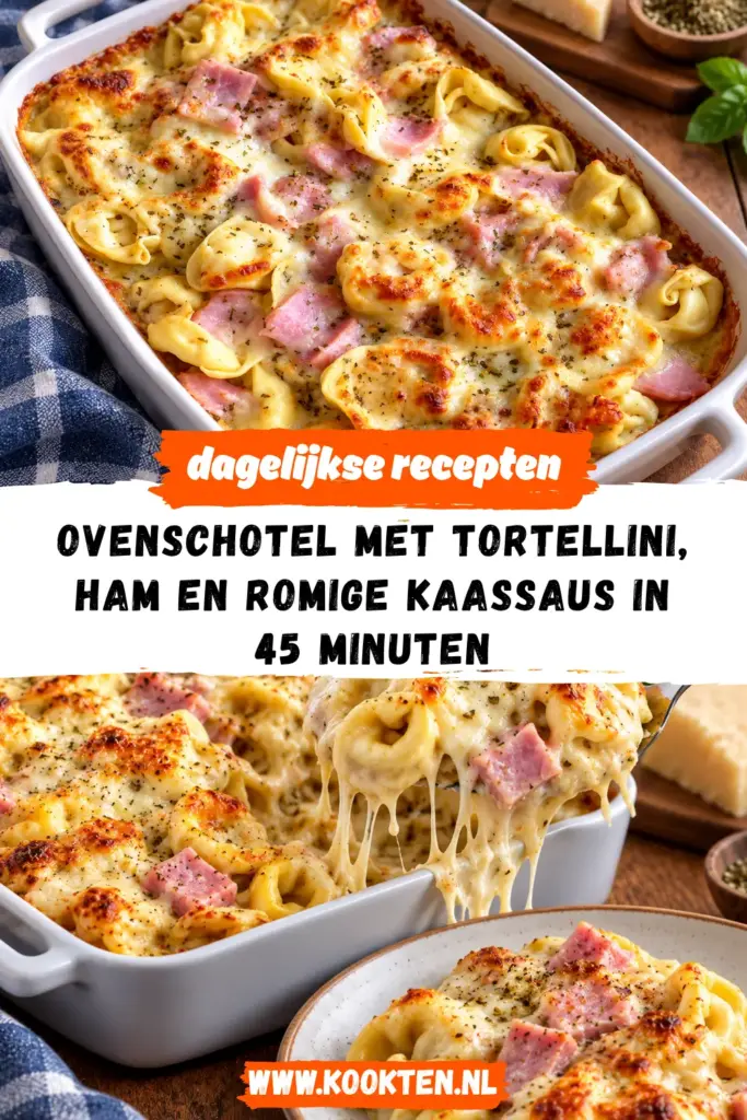 Ovenschotel met Tortellini, Ham en Romige Kaassaus receptfoto van het gerecht