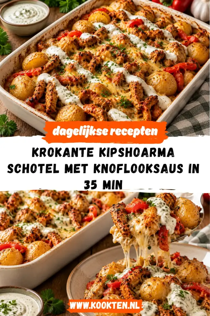 krokante kipshoarma schotel met knoflooksaus receptfoto van het gerecht